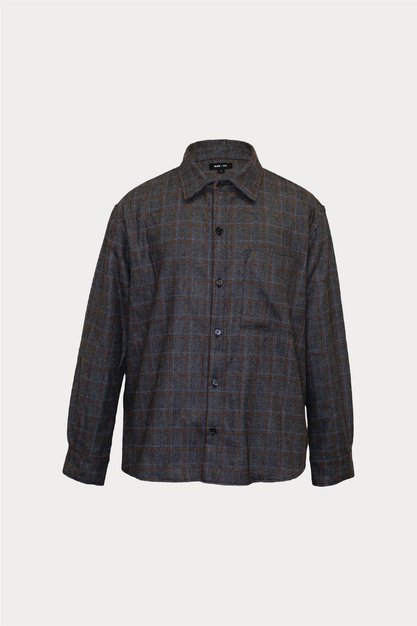 Men's relaxed fit grey plaid button-down shirt with pocket, fashion apparel from MANN