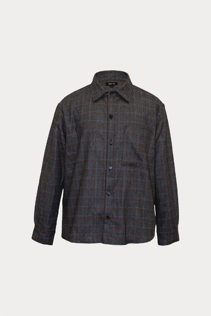 Men's relaxed fit grey plaid button-down shirt with pocket, fashion apparel from MANN