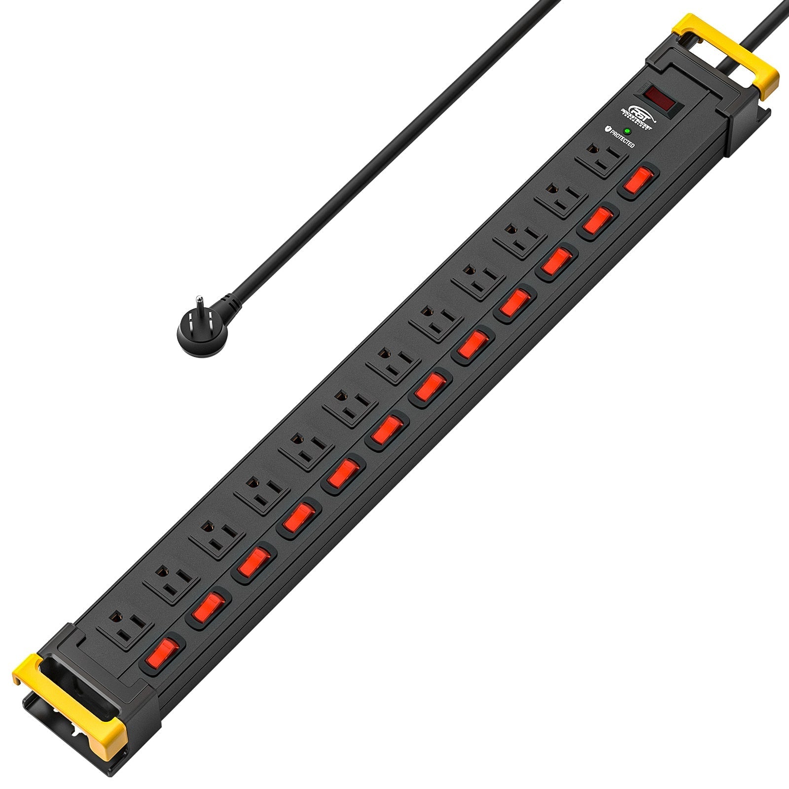 CRST Mountable 12 Outlets Individual Switches Metal Power Strip Surge Protector with Cord Holder, 9FT Flat Plug Power Cord, 1020J Protection 36 Months Warranty - Mann
