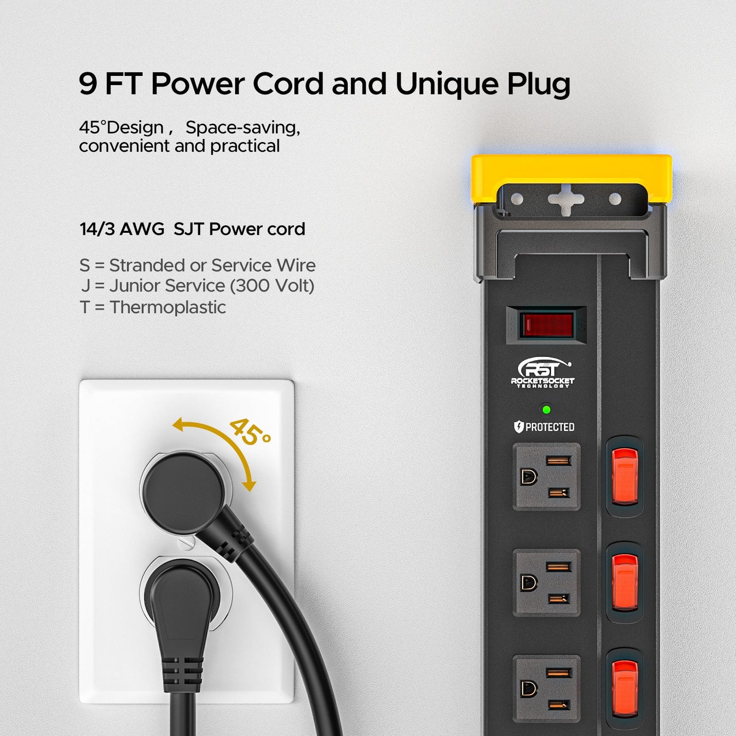 CRST Mountable 12 Outlets Individual Switches Metal Power Strip Surge Protector with Cord Holder, 9FT Flat Plug Power Cord, 1020J Protection 36 Months Warranty - Mann