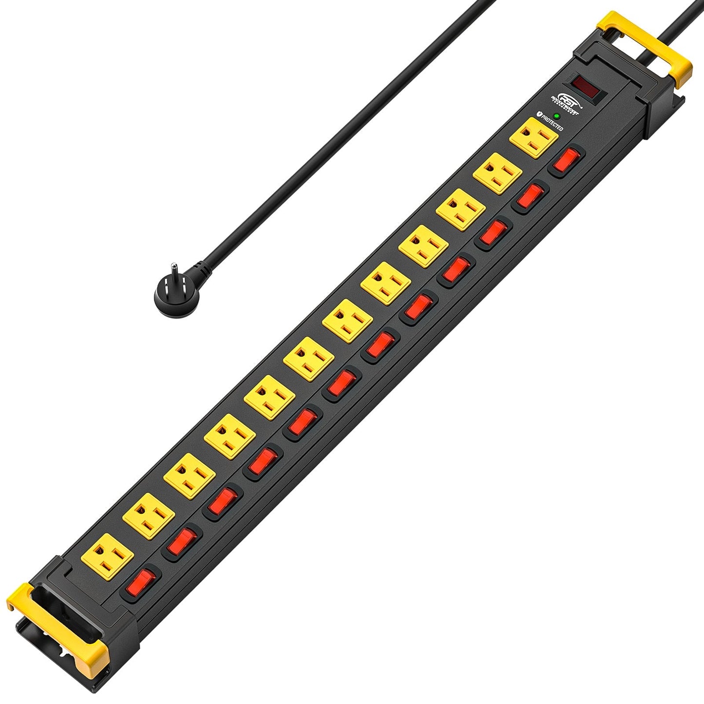 CRST Mountable 12 Outlets Individual Switches Metal Power Strip Surge Protector with Cord Holder, 9FT Flat Plug Power Cord, 1020J Protection 36 Months Warranty - Mann