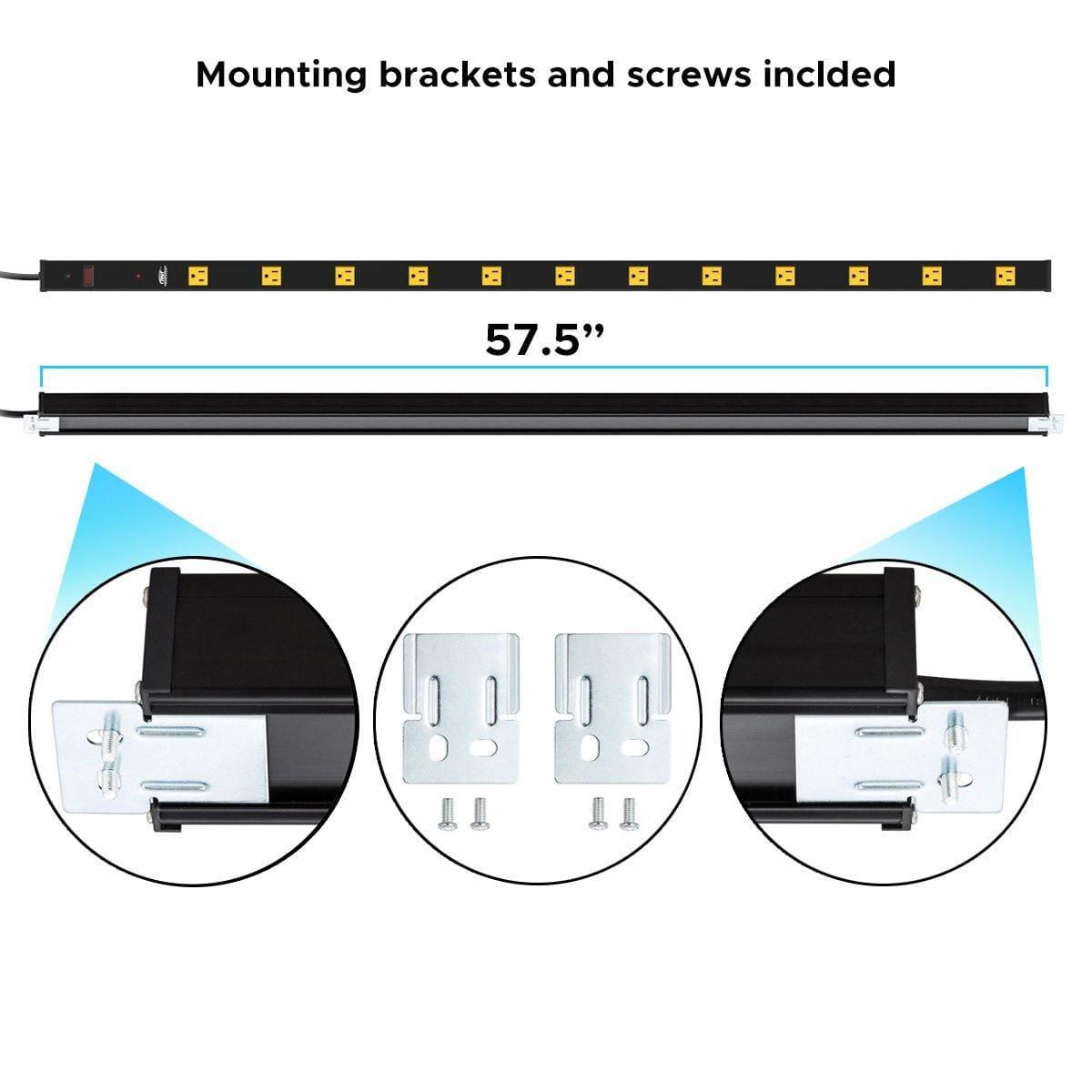 CRST 4.2" Wide Spaced 12 Outlets Mountable Metal Power Strip Surge Protector, 15FT Power Cord, Mounting Brackets Included - Mann