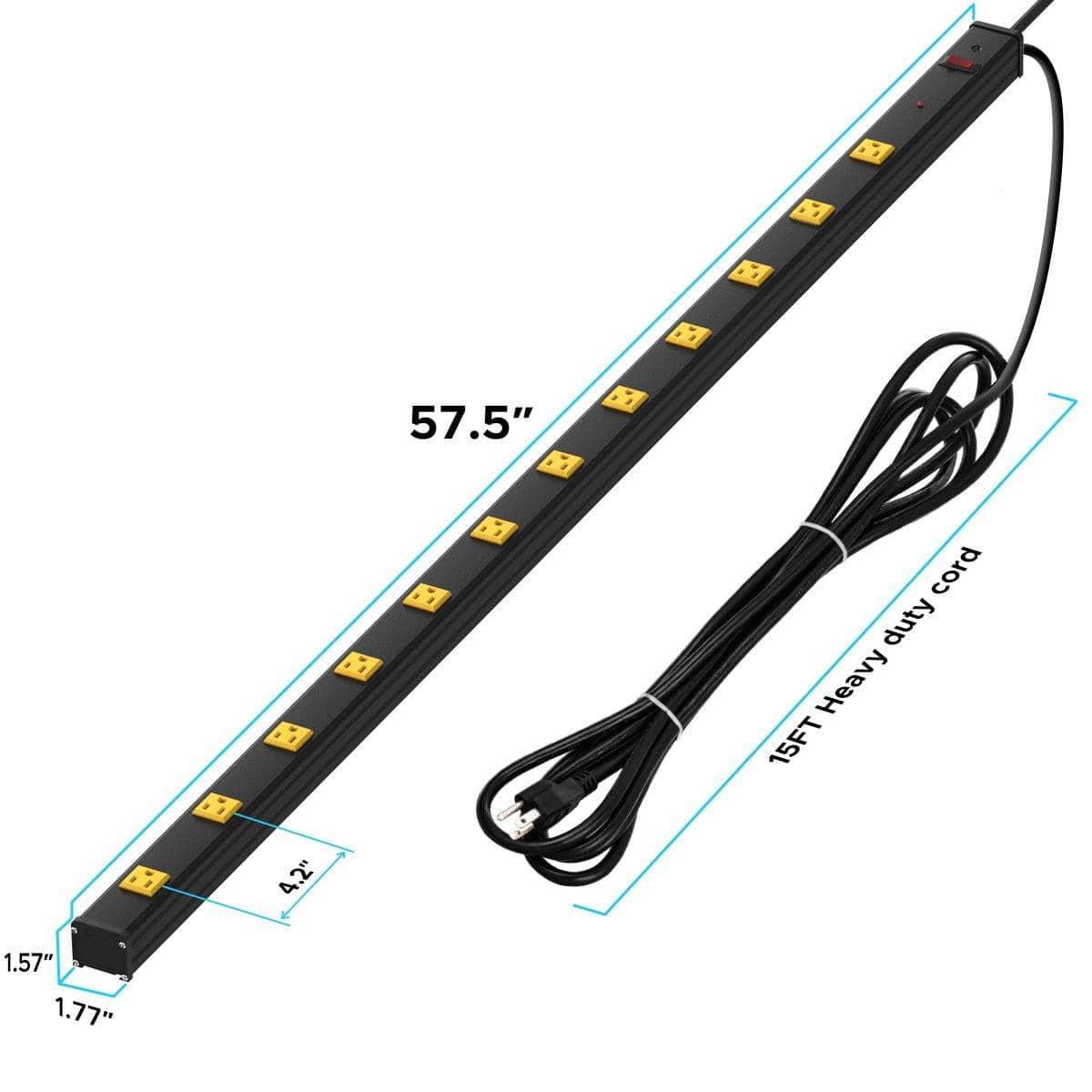 CRST 4.2" Wide Spaced 12 Outlets Mountable Metal Power Strip Surge Protector, 15FT Power Cord, Mounting Brackets Included - Mann