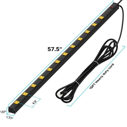 CRST 4.2" Wide Spaced 12 Outlets Mountable Metal Power Strip Surge Protector, 15FT Power Cord, Mounting Brackets Included - Mann