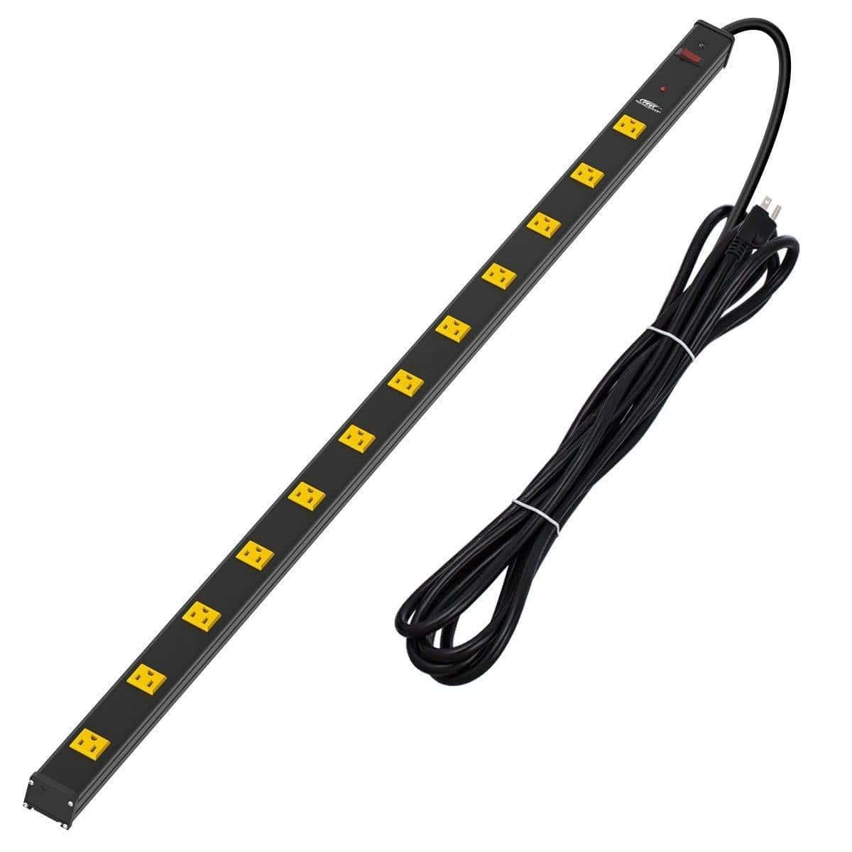 CRST 4.2" Wide Spaced 12 Outlets Mountable Metal Power Strip Surge Protector, 15FT Power Cord, Mounting Brackets Included - Mann