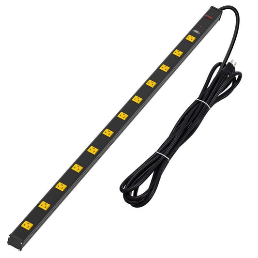 CRST 4.2" Wide Spaced 12 Outlets Mountable Metal Power Strip Surge Protector, 15FT Power Cord, Mounting Brackets Included - Mann