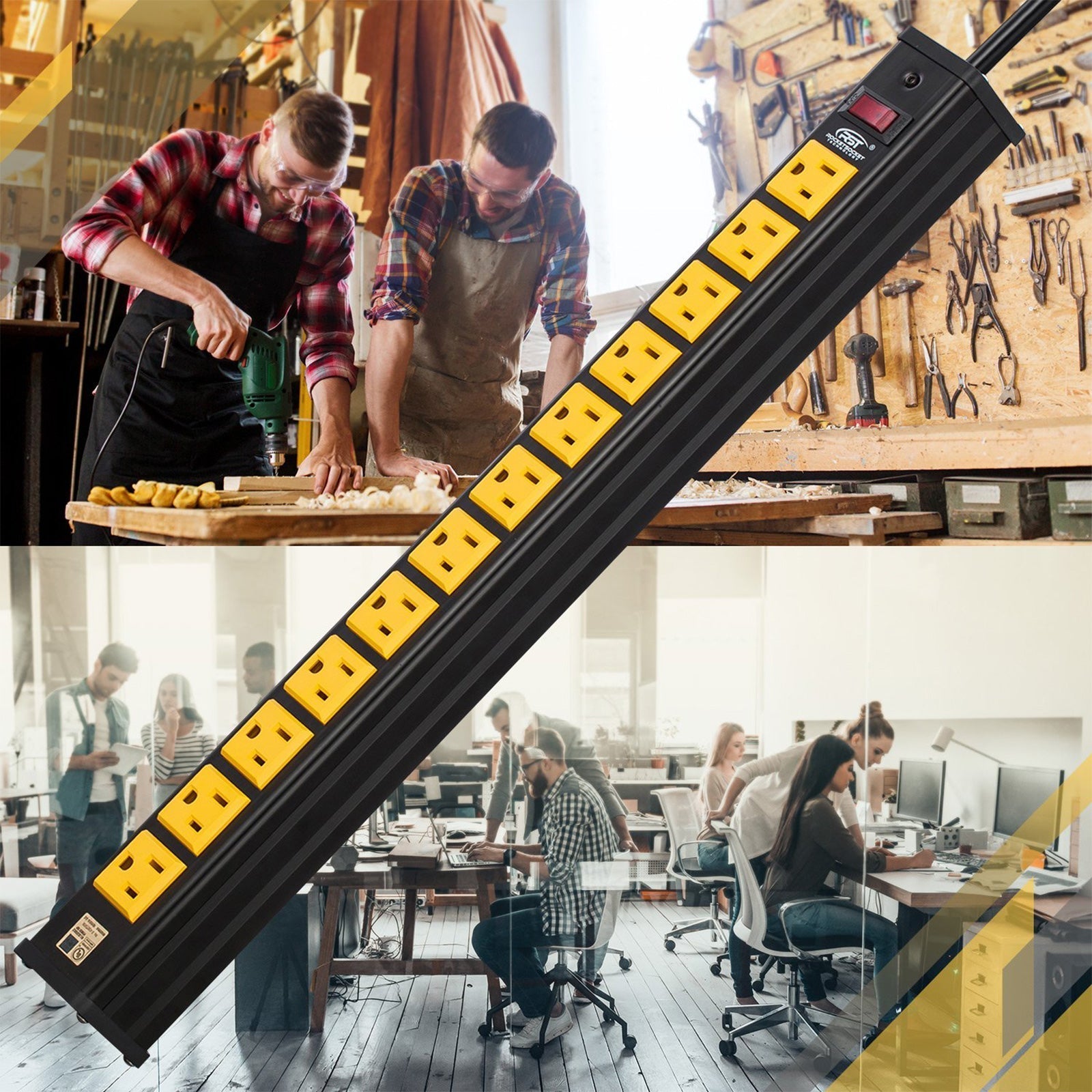 CRST 12 Outlets 2100 Joules Heavy Duty Metal Power Strip Surge Protector, 6FT Extension Power Cord, 15A Circuit Breaker, Mountable - Mann