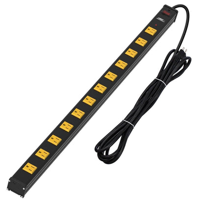CRST Wideoutlets 2.6" Wide Spaced 12 Outlets Mountable Metal Power Strip Surge Protector with 1800 Joule Protection & EMI Filter Heavy Duty Construction 15A Circuit Breaker Included - Mann