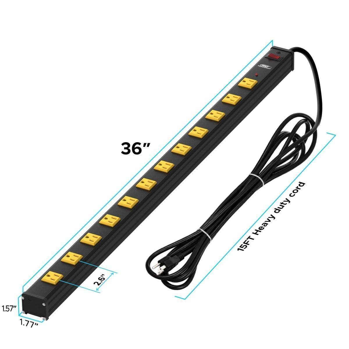 CRST Wideoutlets 2.6" Wide Spaced 12 Outlets Mountable Metal Power Strip Surge Protector with 1800 Joule Protection & EMI Filter Heavy Duty Construction 15A Circuit Breaker Included - Mann