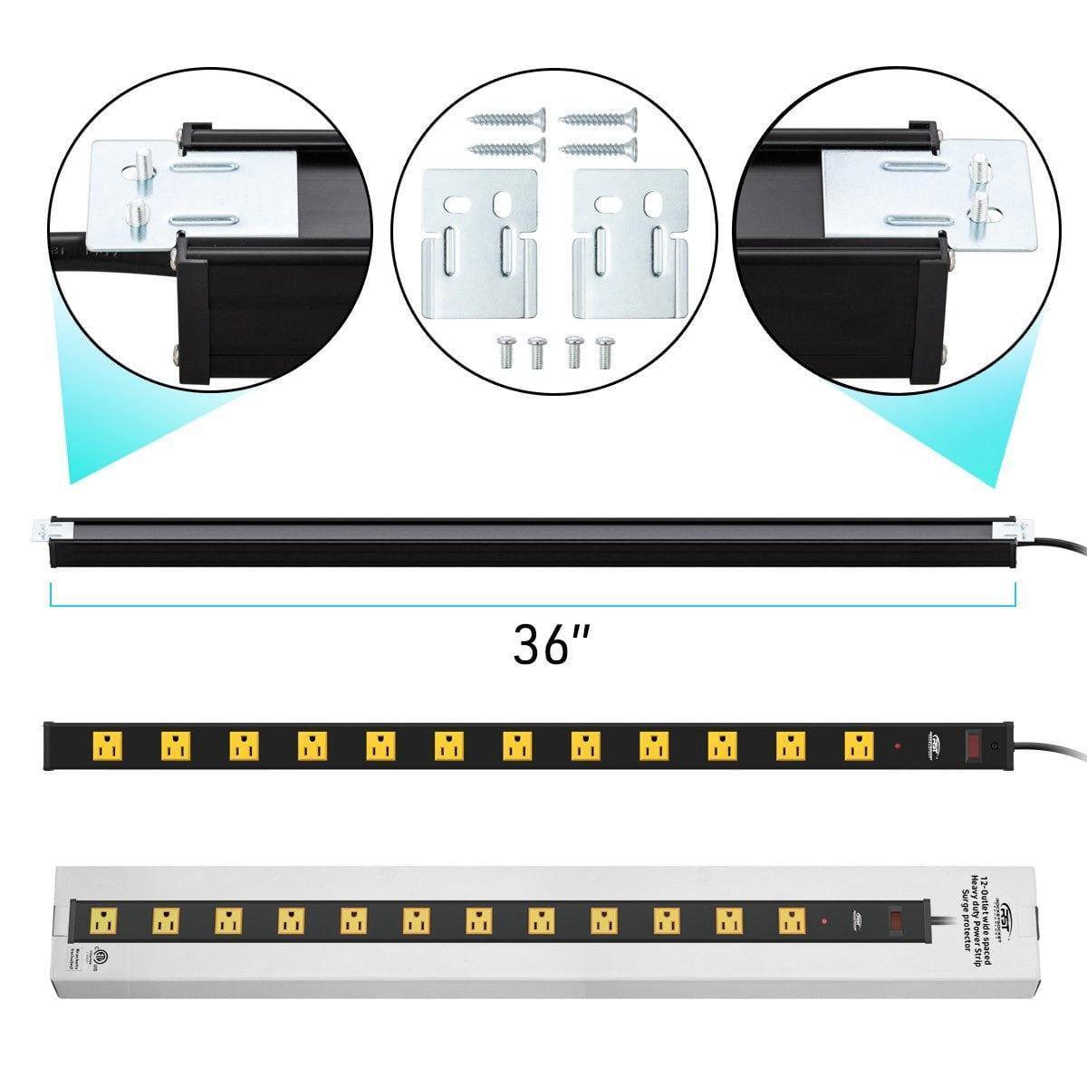 CRST Wideoutlets 2.6" Wide Spaced 12 Outlets Mountable Metal Power Strip Surge Protector with 1800 Joule Protection & EMI Filter Heavy Duty Construction 15A Circuit Breaker Included - Mann