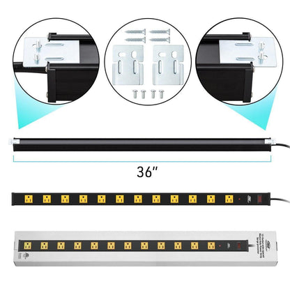 CRST Wideoutlets 2.6" Wide Spaced 12 Outlets Mountable Metal Power Strip Surge Protector with 1800 Joule Protection & EMI Filter Heavy Duty Construction 15A Circuit Breaker Included - Mann