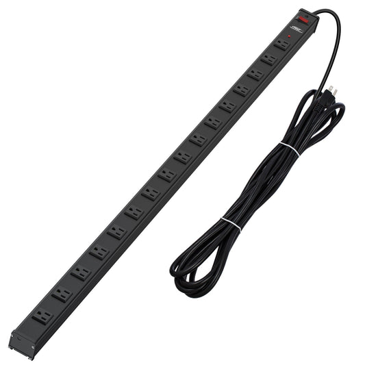 CRST 2.6" Wide Space 16 Outlets Mountable Metal Long Power Strip Surge Protector, Optional 15FT/6FT Power Cord, Mounting Brackets Included - Mann