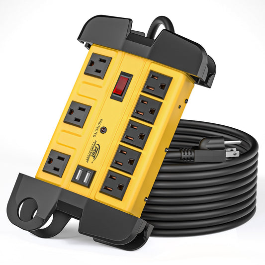 CRST 8 Outlets Dural USB Mountable Metal Power Strip Surge Protector with Cord Wrapping Design, Optional 15FT or 6FT Power Cord - Mann