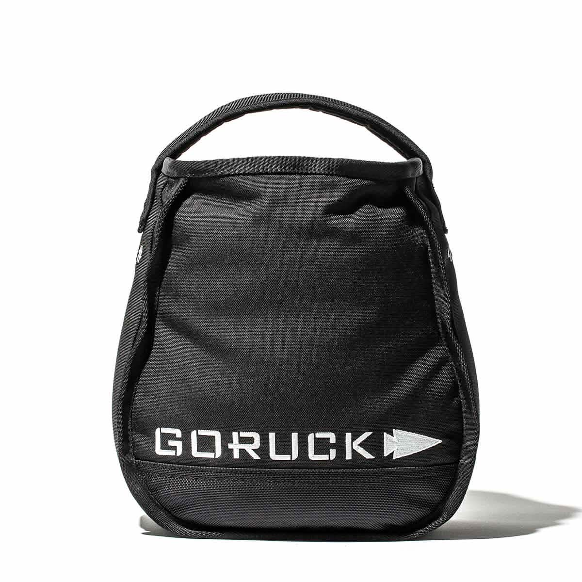 Black GORUCK sandbag with handle, men's fitness gear, featured on MANN lifestyle marketplace