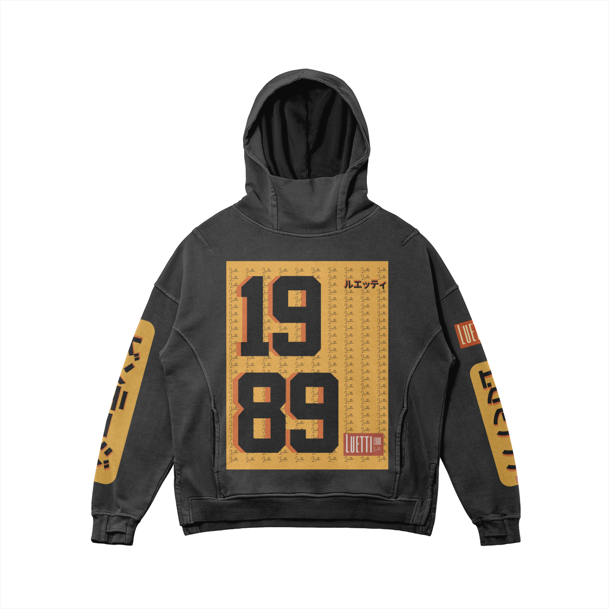 Luetti 1980 Superior Quality Oversized Japanese Script Turtle Neck Hoodie Slit Sides Thumb holes - Mann