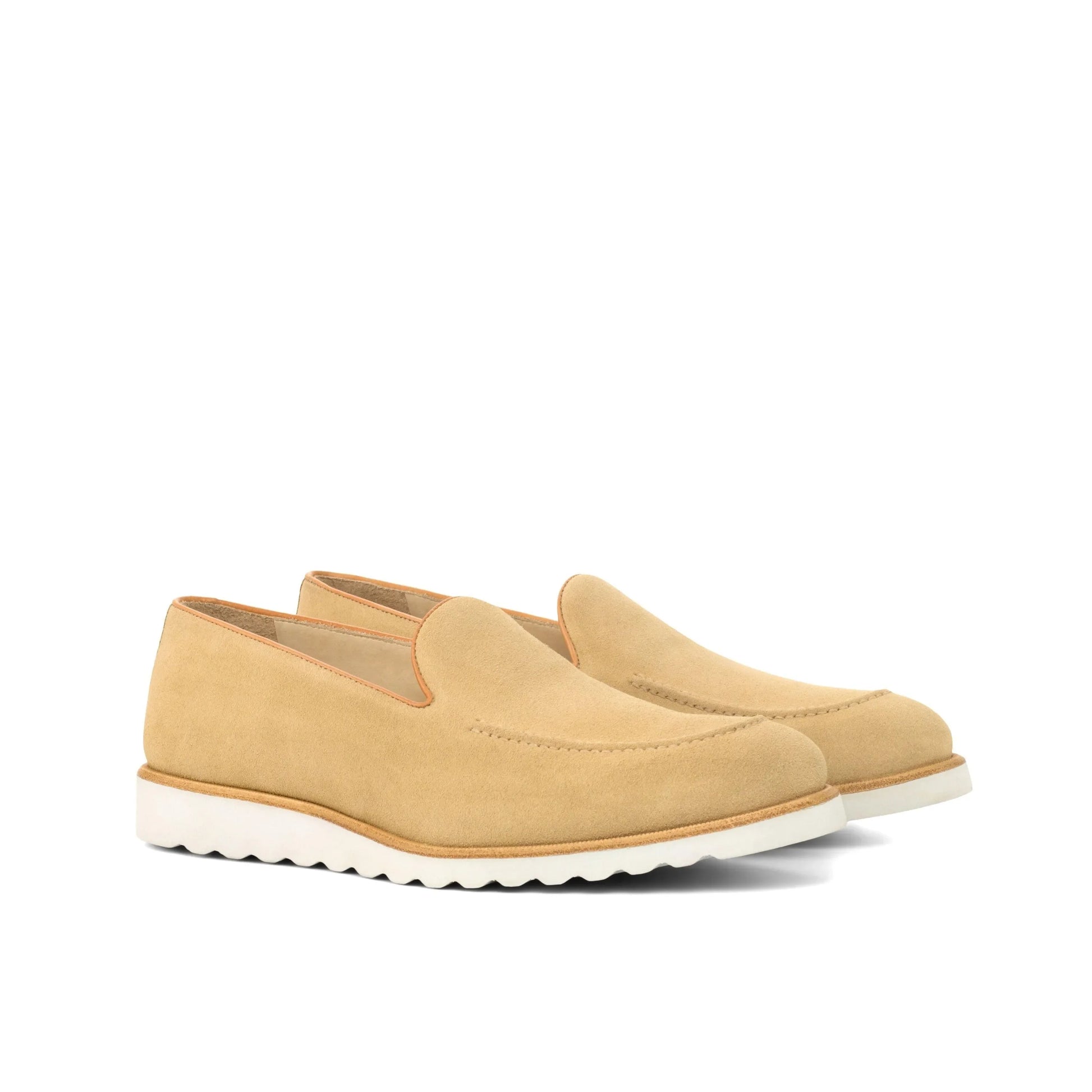 Tan leather Sundays Loafers II with white soles and a rounded toe for luxury bespoke shoes