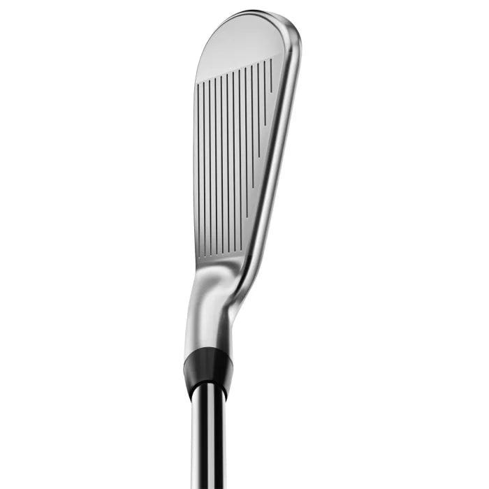 Close-up of a sleek silver golf club iron, men's lifestyle and sports accessory