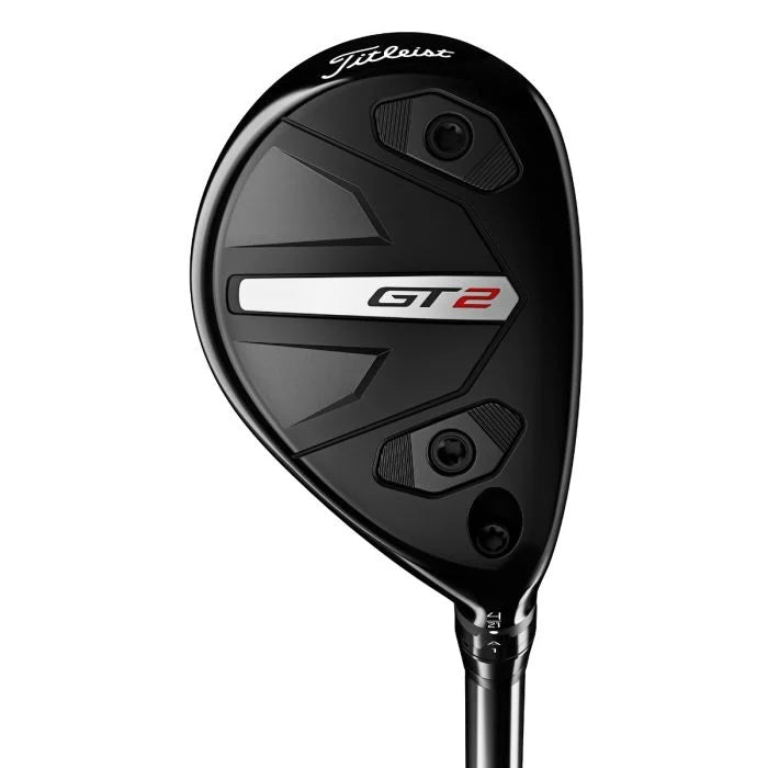 Titleist GT2 hybrid golf club sole with black finish and adjustable weights