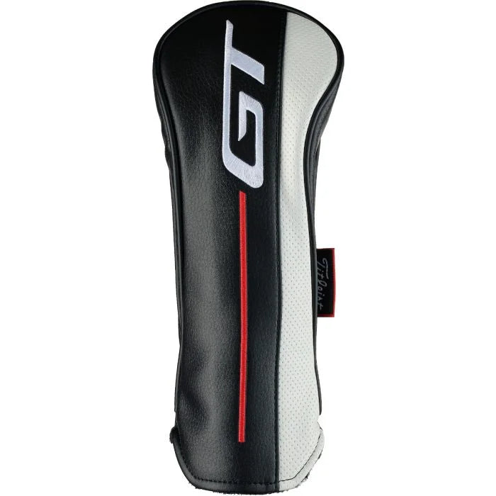 Titleist GT fairway headcover in black, white, and red, stylish golf accessory for men
