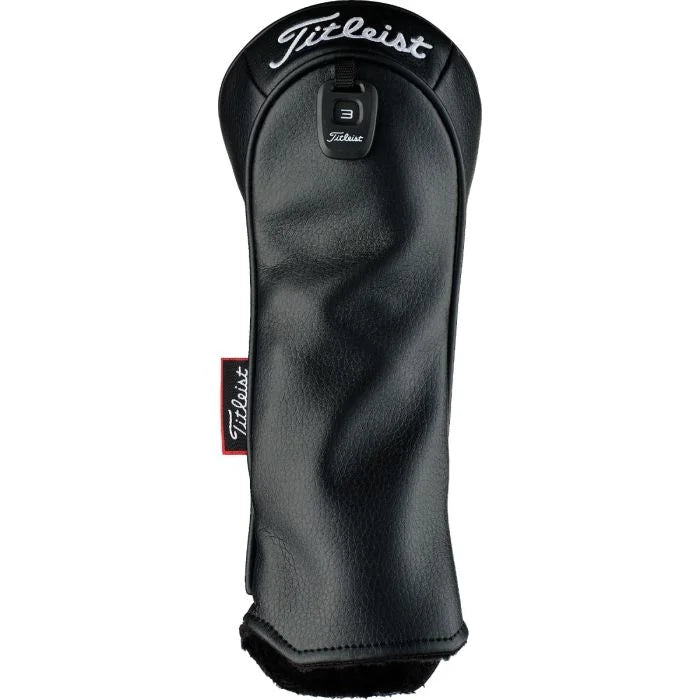 Titleist GT black leather fairway headcover with logo, stylish golf accessory for men