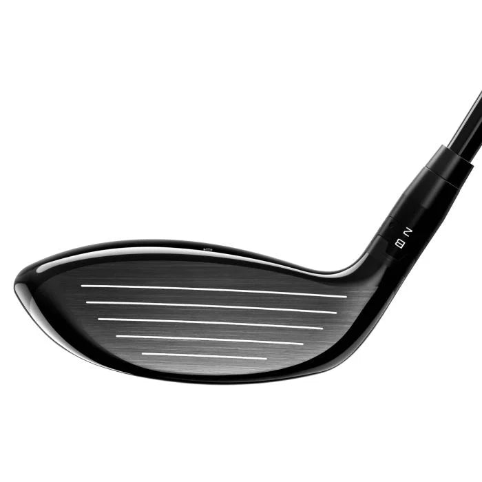 Titleist TSR3 fairway wood golf club face with sleek black finish and alignment lines